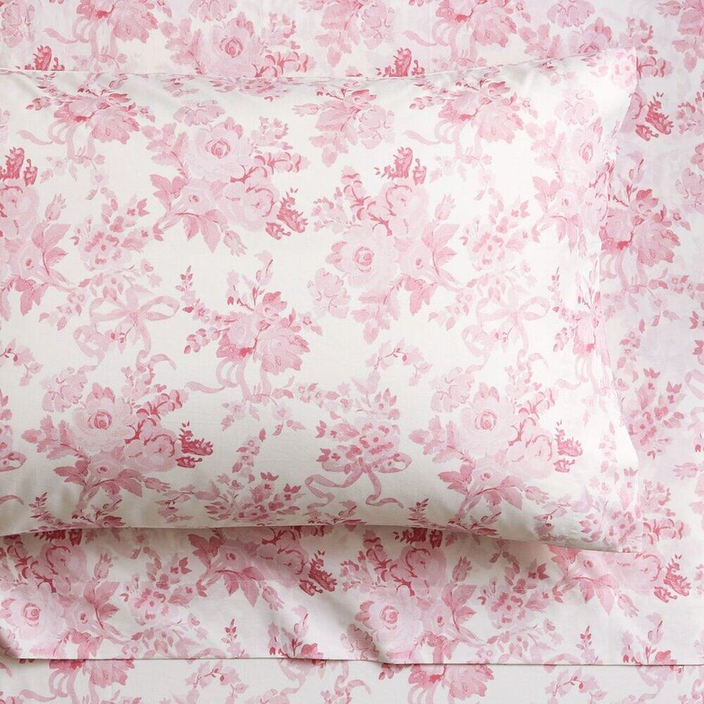 LoveShackFancy Garden Damask Organic Sheet Set Cotton Percale King Pink NEW